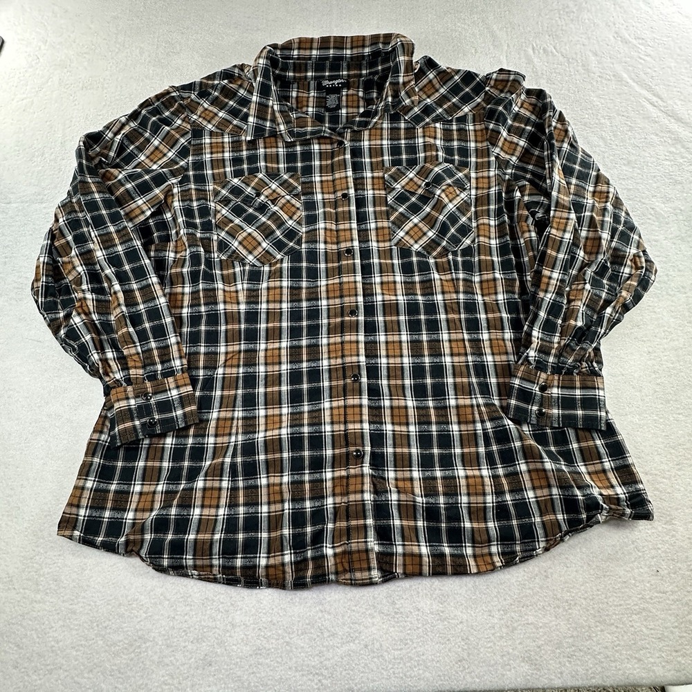 Wrangler Retro Mens Western Pearl Snap Shirt Long Sleeve Black Plaid Size 3XL